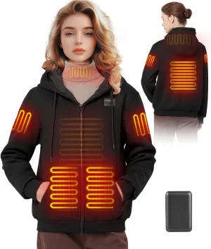 Heated Hoodie for Women with 7.4V 12000mAh Battery Pack, Upgraded Women Heated Sweatshirt with 6 Heating Zones