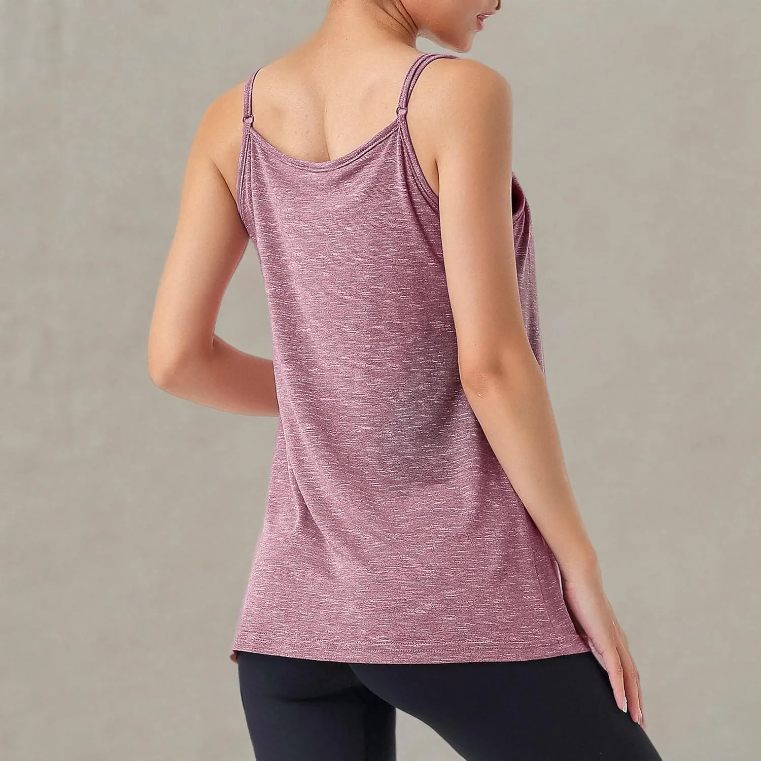 Hibelle Womens Built in Bra Camisole with Adjustable Spaghetti Straps,Pleated Front Flowy Summer Casual Tank Tops