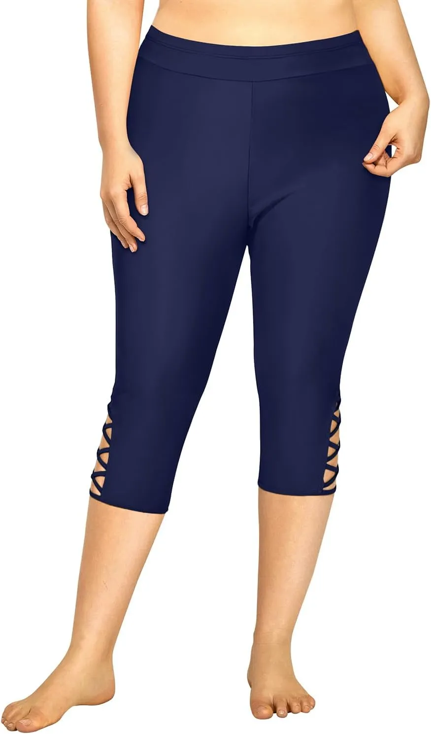 Holipick Plus Size Swim Pants for Women Swim Capris High Waisted Swim Leggings UPF 50  Long Swim Shorts