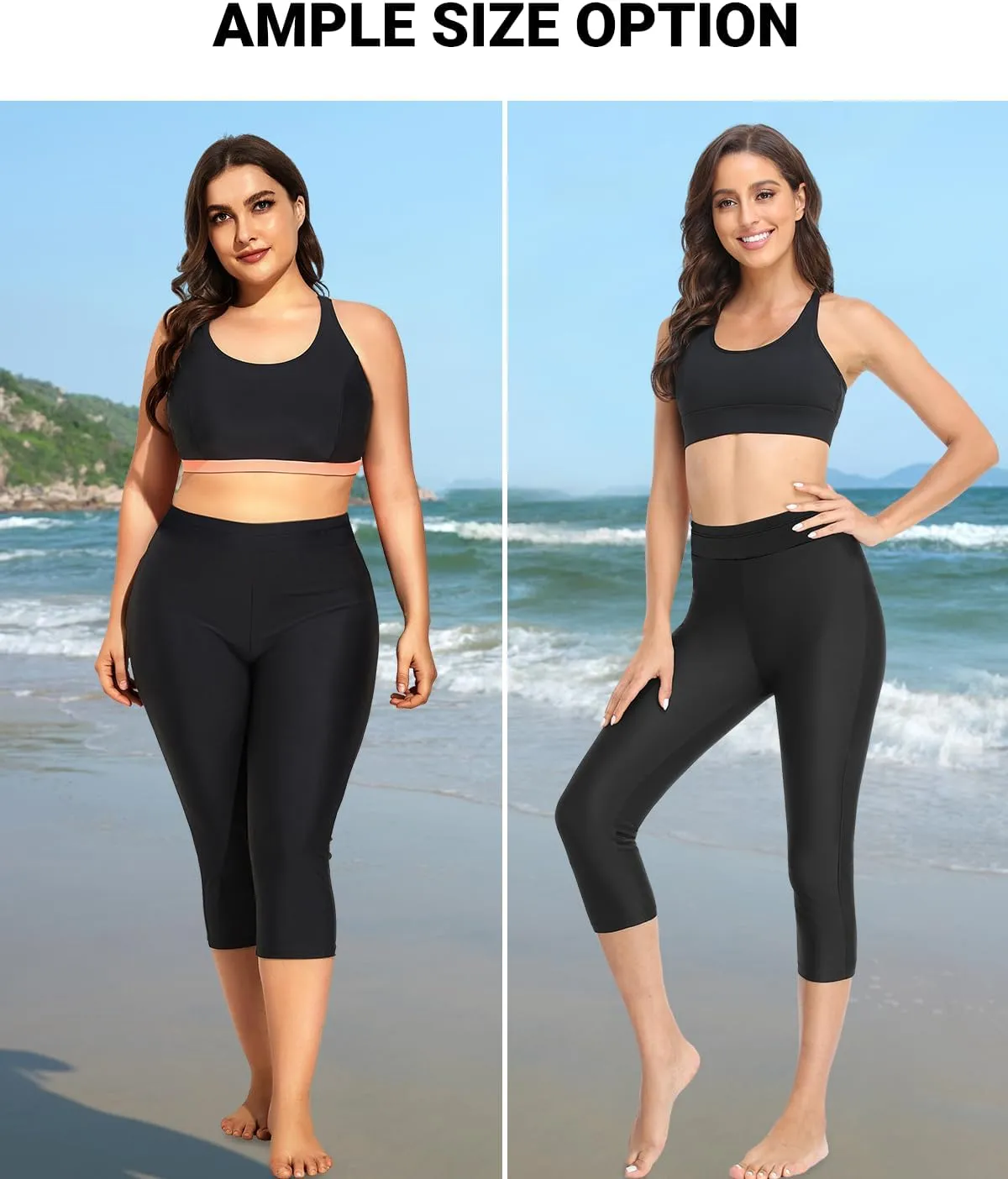 Holipick Plus Size Swim Pants for Women Swim Capris High Waisted Swim Leggings UPF 50  Long Swim Shorts