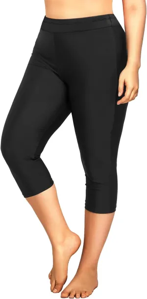 Holipick Plus Size Swim Pants for Women Swim Capris High Waisted Swim Leggings UPF 50  Long Swim Shorts
