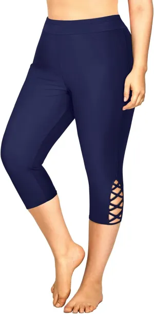 Holipick Plus Size Swim Pants for Women Swim Capris High Waisted Swim Leggings UPF 50  Long Swim Shorts