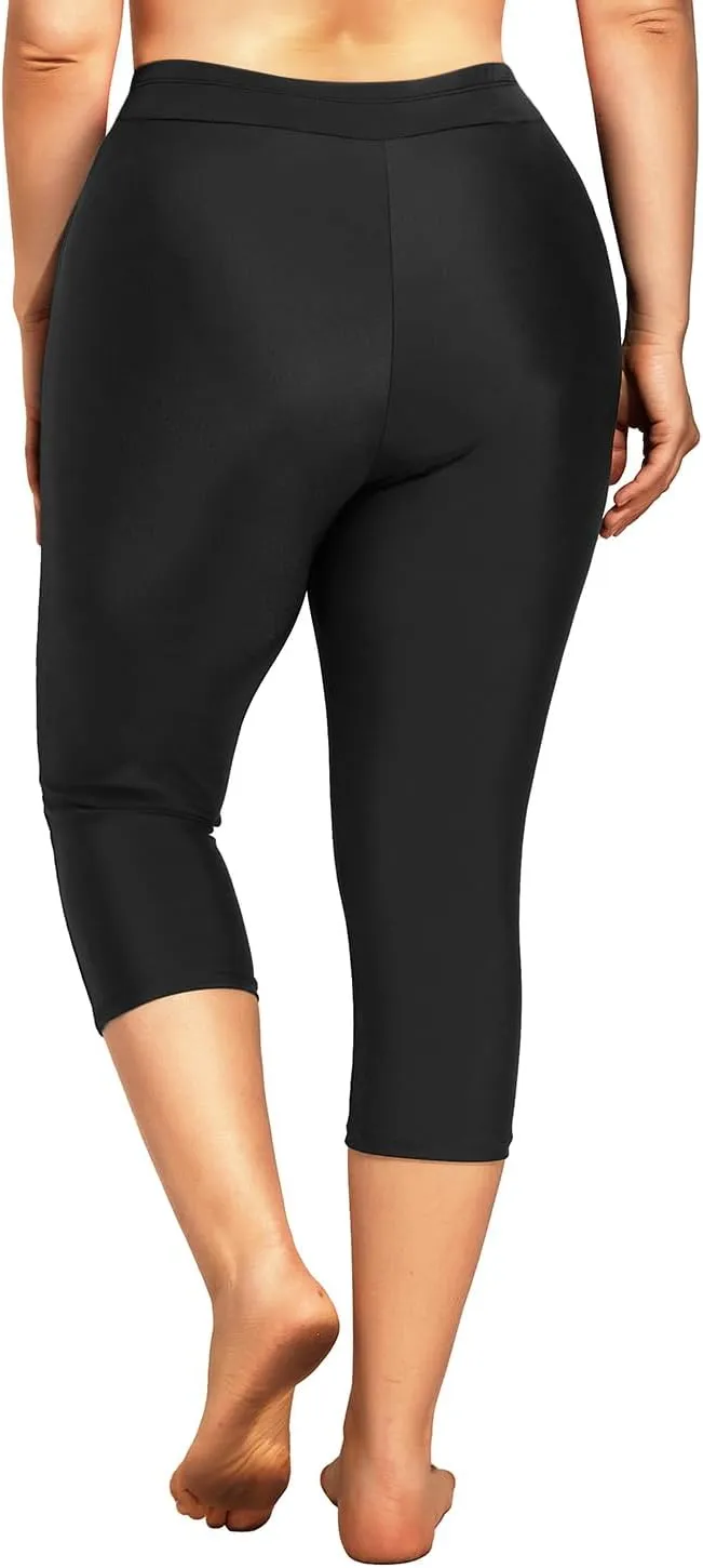 Holipick Plus Size Swim Pants for Women Swim Capris High Waisted Swim Leggings UPF 50  Long Swim Shorts