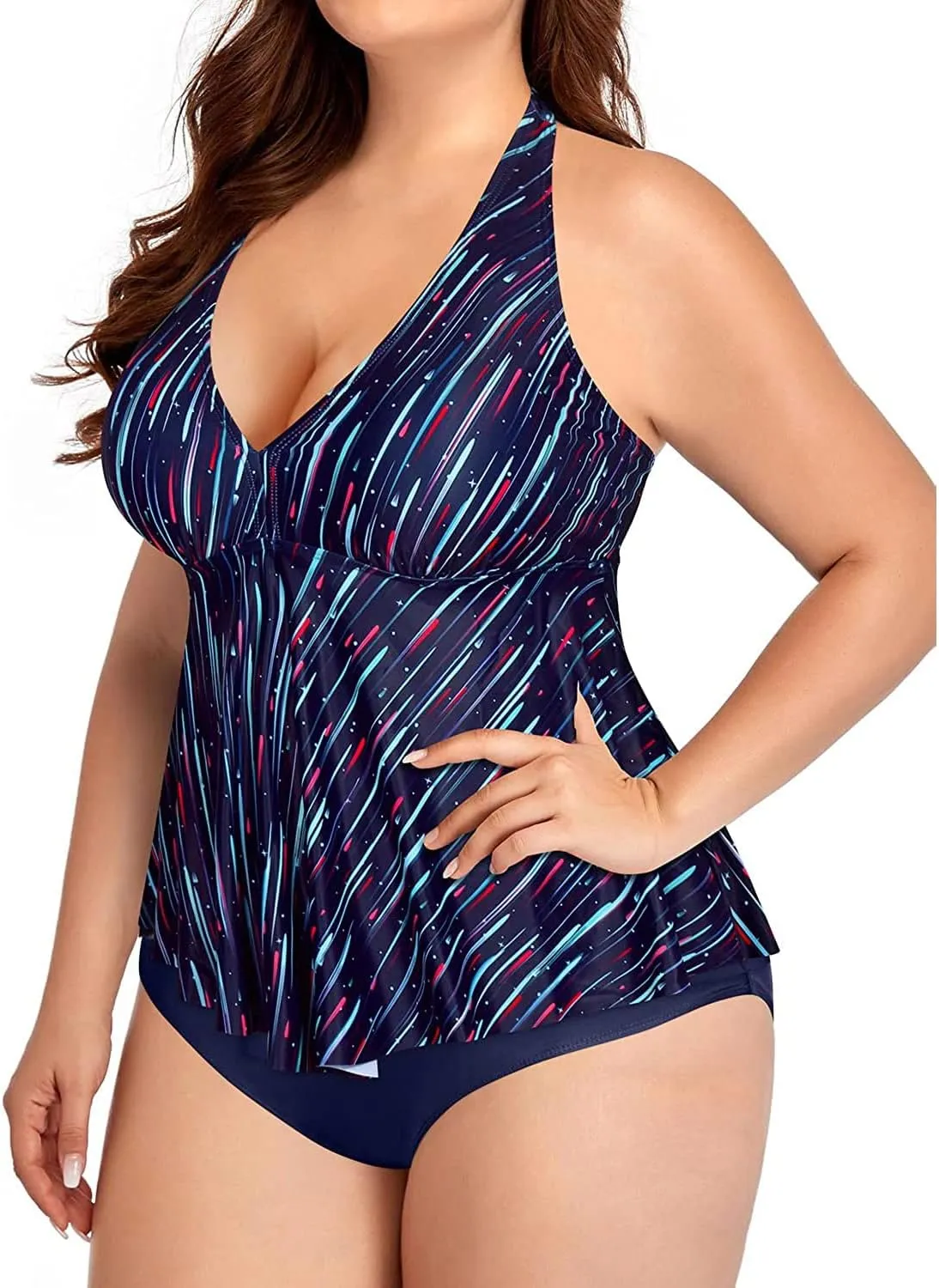 Holipick Plus Size Two Piece Swimsuits High Waisted Bathing Suits for Women Halter Tankini Top with Bottoms