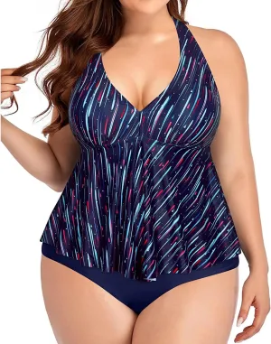 Holipick Plus Size Two Piece Swimsuits High Waisted Bathing Suits for Women Halter Tankini Top with Bottoms