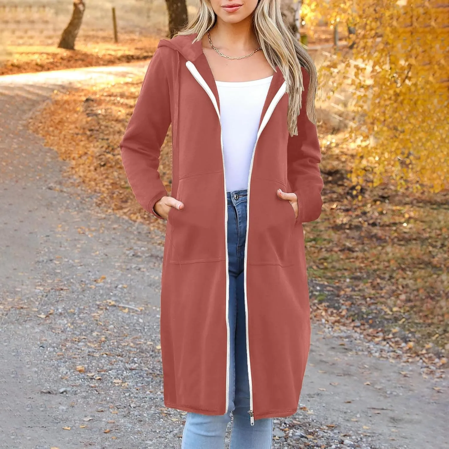 Hoodies for Women Fall Fashion Sweatshirts Casual Lightweight Long Zipper Oversized Full Zip Up Jacket with Pockets