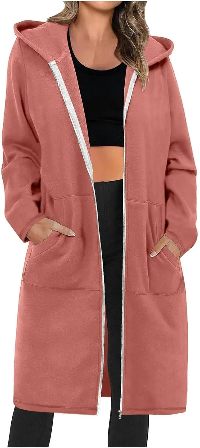 Hoodies for Women Fall Fashion Sweatshirts Casual Lightweight Long Zipper Oversized Full Zip Up Jacket with Pockets