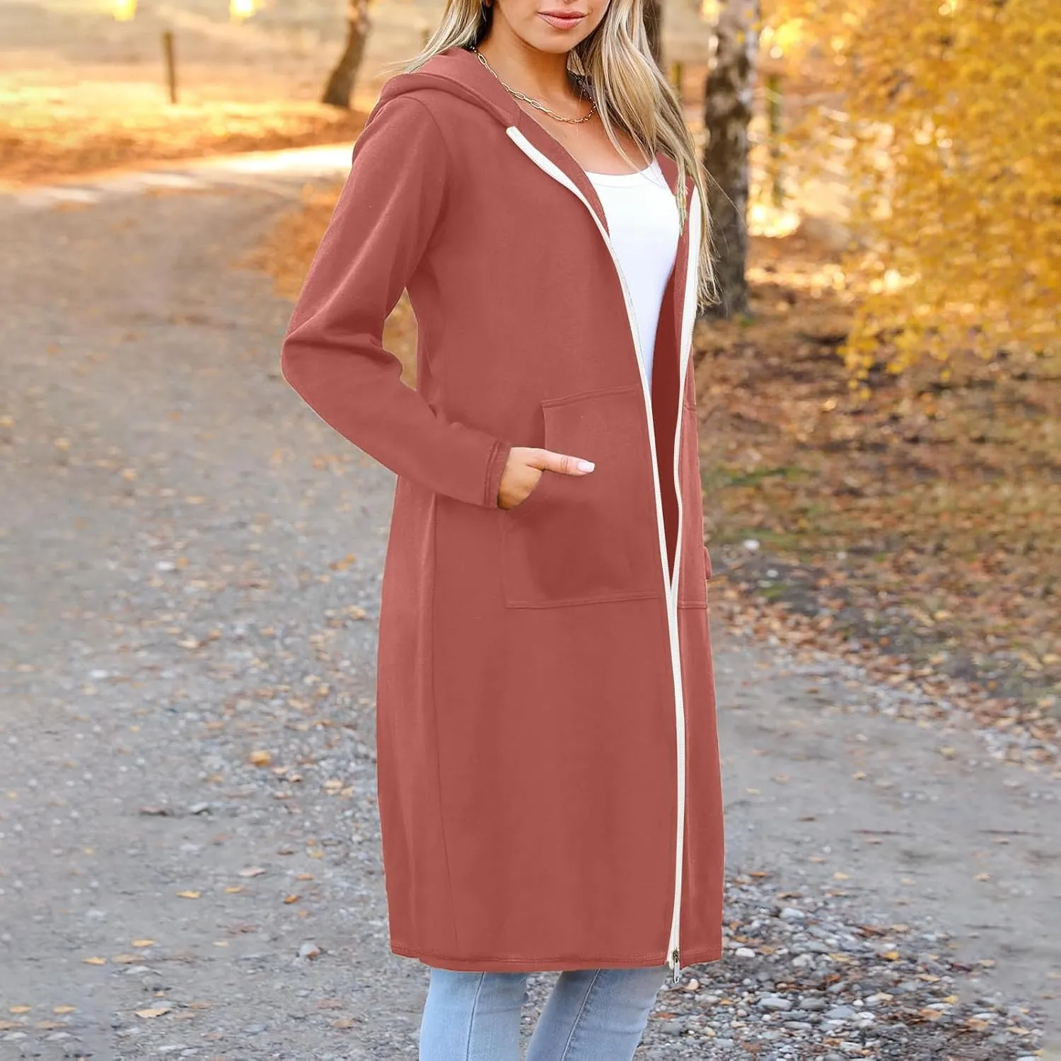 Hoodies for Women Fall Fashion Sweatshirts Casual Lightweight Long Zipper Oversized Full Zip Up Jacket with Pockets