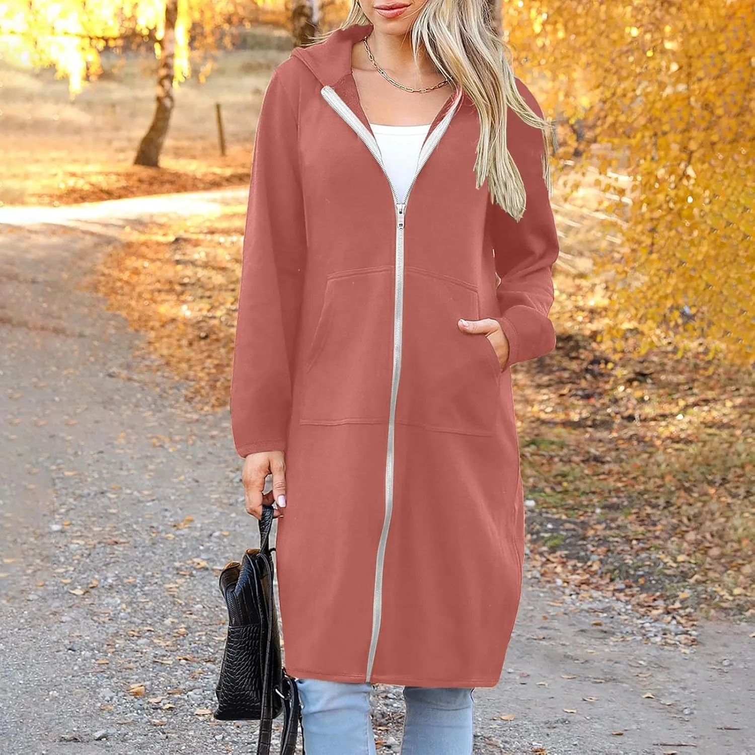 Hoodies for Women Fall Fashion Sweatshirts Casual Lightweight Long Zipper Oversized Full Zip Up Jacket with Pockets