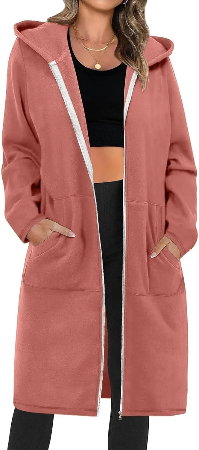 Hoodies for Women Fall Fashion Sweatshirts Casual Lightweight Long Zipper Oversized Full Zip Up Jacket with Pockets