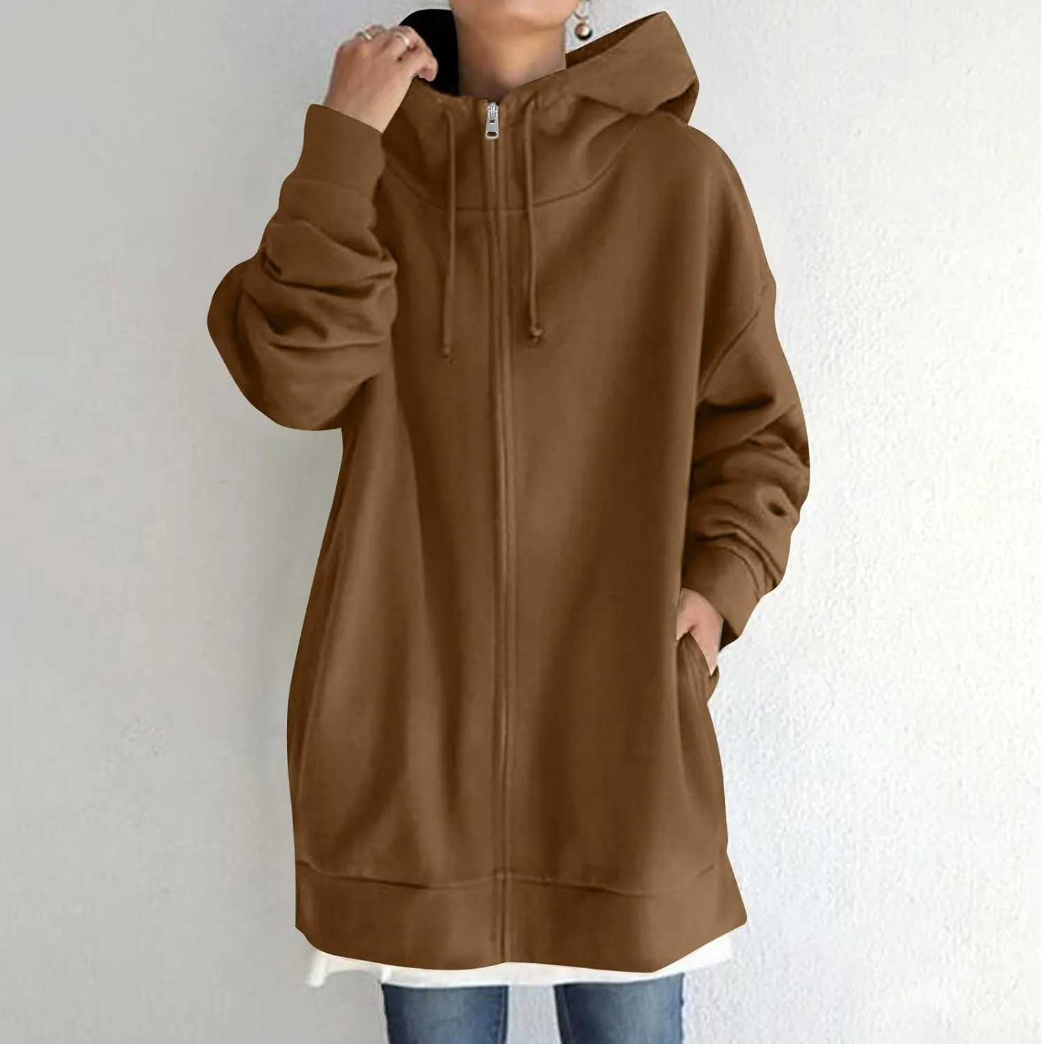 Hoodies For Women Fall Oversized Jacket Full Zip Hooded Sweatshirts Long Sleeve Tunic Comfy Coat With Pockets