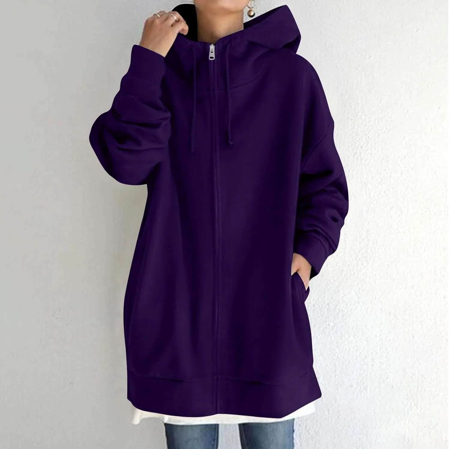 Hoodies For Women Fall Oversized Jacket Full Zip Hooded Sweatshirts Long Sleeve Tunic Comfy Coat With Pockets
