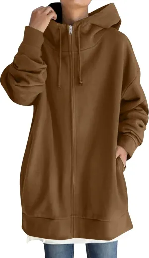 Hoodies For Women Fall Oversized Jacket Full Zip Hooded Sweatshirts Long Sleeve Tunic Comfy Coat With Pockets