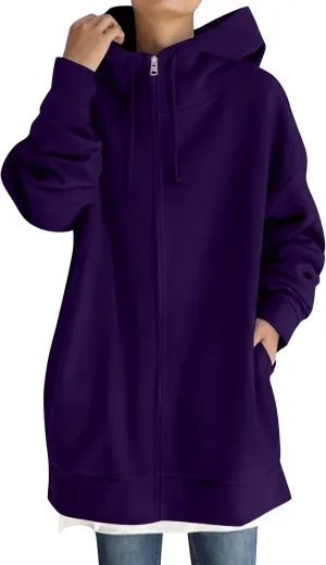 Hoodies For Women Fall Oversized Jacket Full Zip Hooded Sweatshirts Long Sleeve Tunic Comfy Coat With Pockets