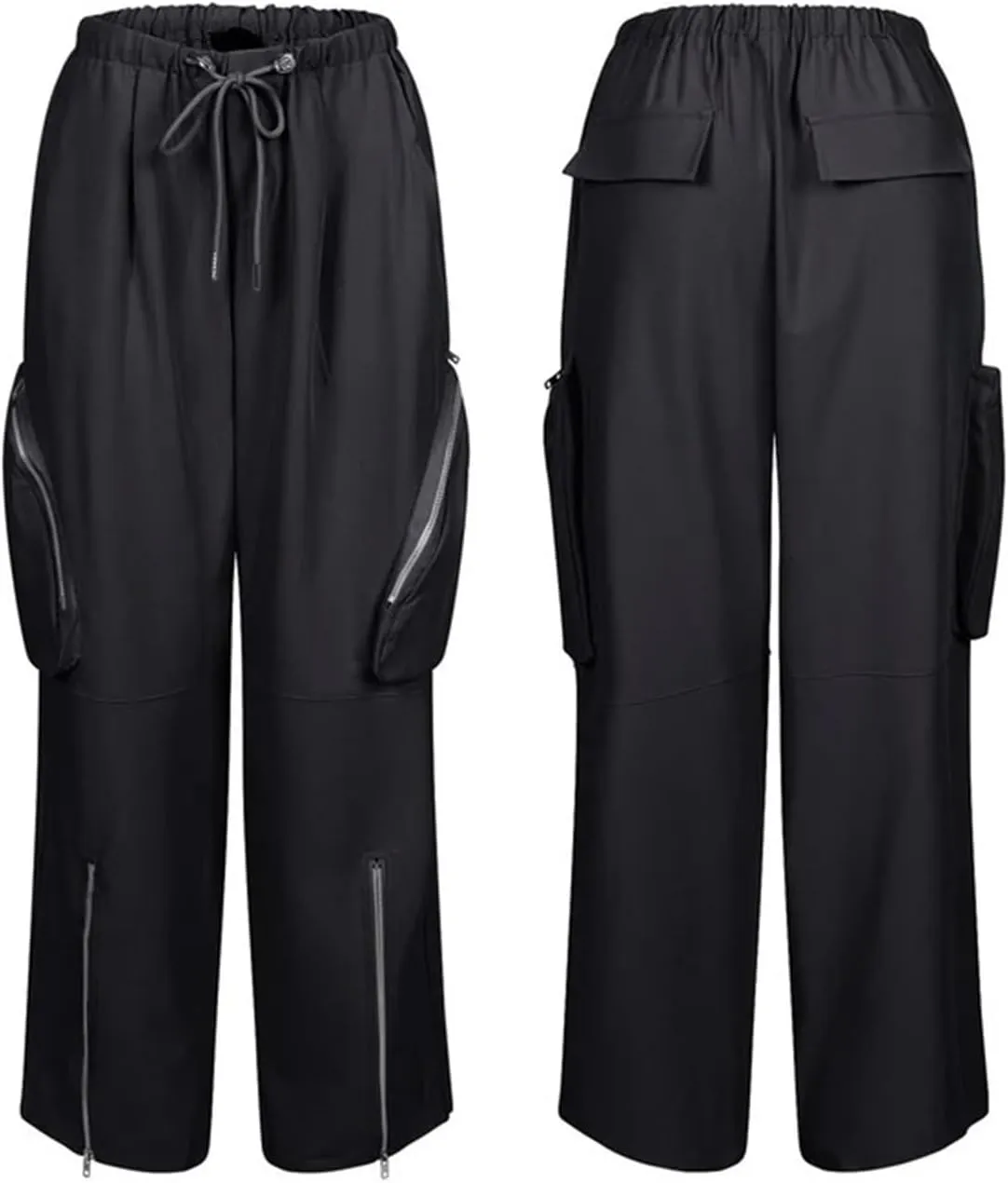 HuiSiFang Womens Baggy Cargo Pants High Waisted Casual Wide Leg Slit Drawstring Trousers with Pockets
