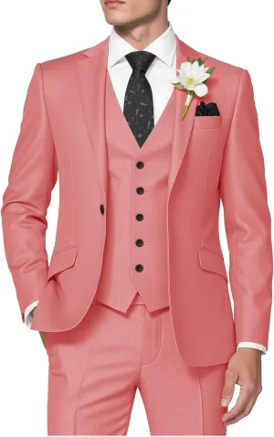 HUUTOE Men's 3 Piece Suits Slim Fit Prom Suits for Men Wedding Dress Suit Summer Blazer Jacket Vest Pants Tuxedo Set