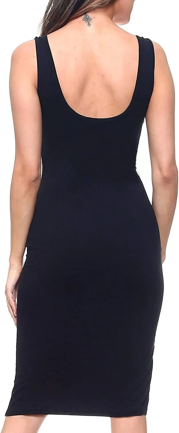 ICONOFLASH Women's Bodycon Midi Tank Dress Scoop Neck Fitted Sleeveless Dress with Plus Size Options
