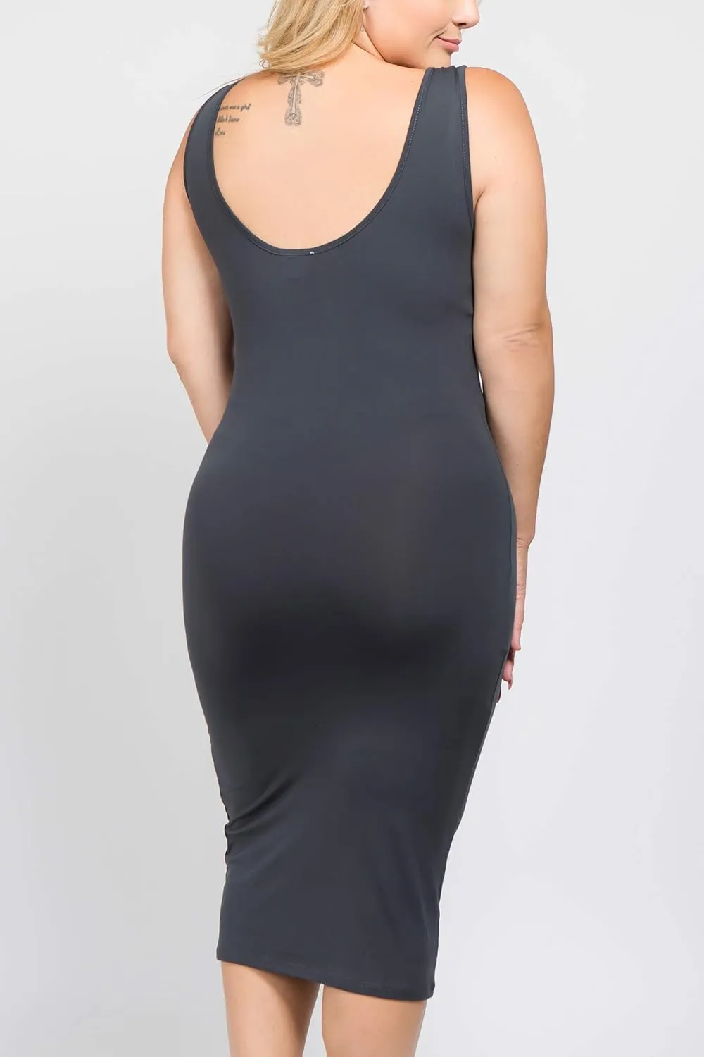ICONOFLASH Women's Bodycon Midi Tank Dress Scoop Neck Fitted Sleeveless Dress with Plus Size Options