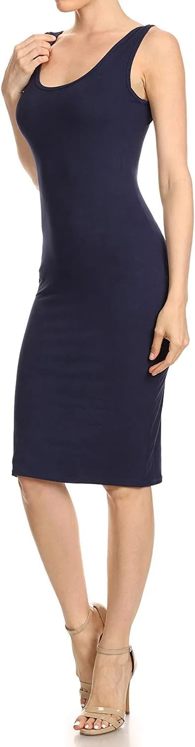 ICONOFLASH Women's Bodycon Midi Tank Dress Scoop Neck Fitted Sleeveless Dress with Plus Size Options