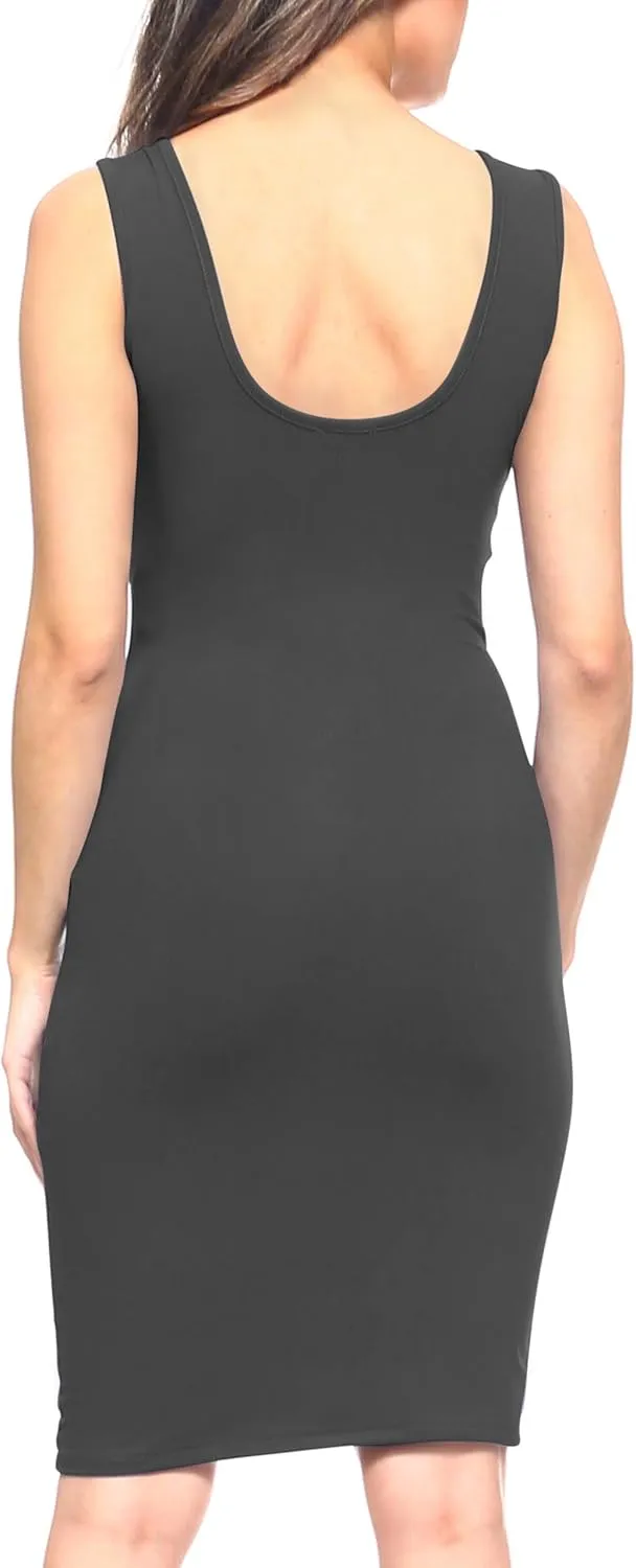 ICONOFLASH Women's Bodycon Midi Tank Dress Scoop Neck Fitted Sleeveless Dress with Plus Size Options