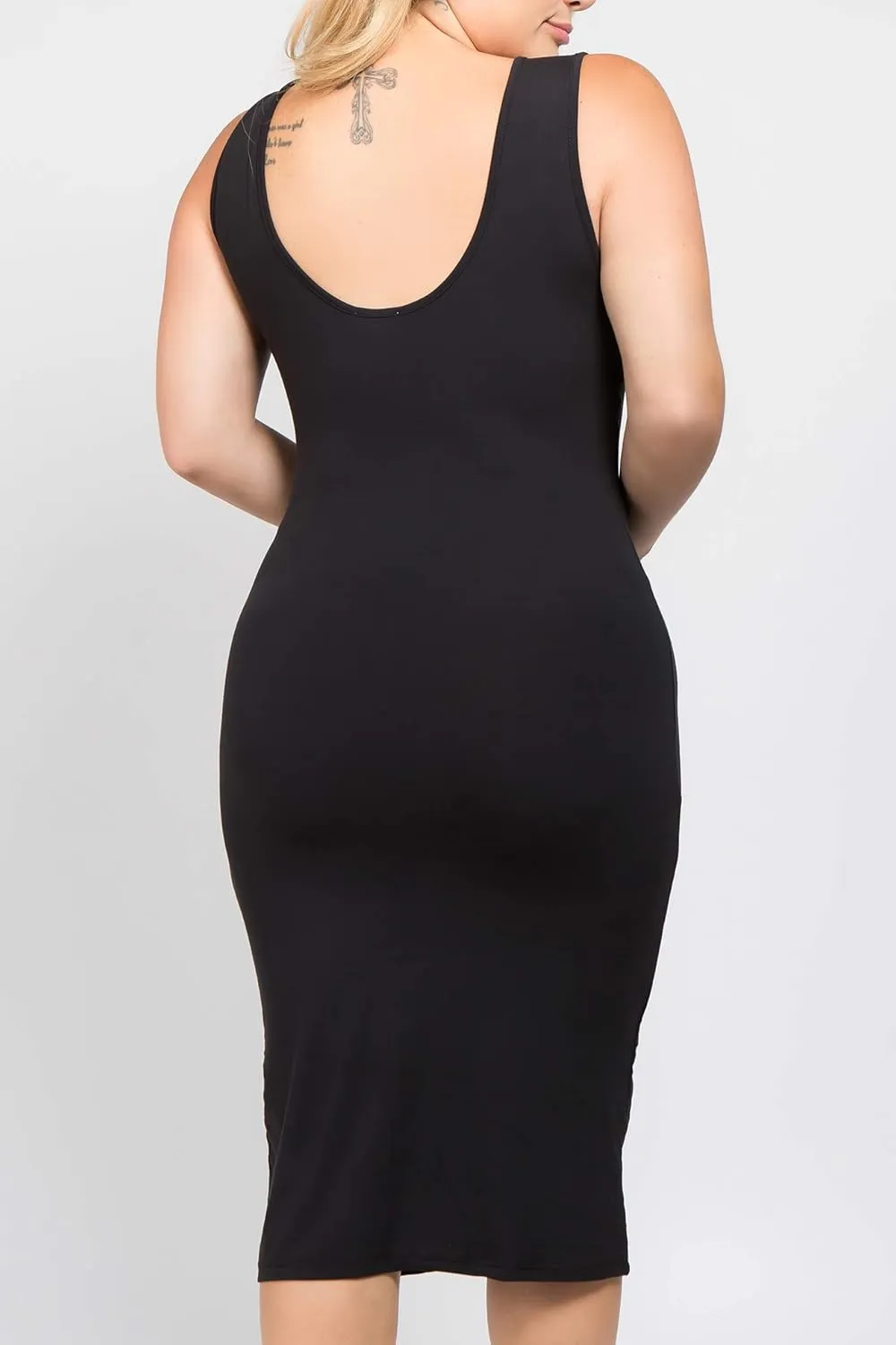 ICONOFLASH Women's Bodycon Midi Tank Dress Scoop Neck Fitted Sleeveless Dress with Plus Size Options
