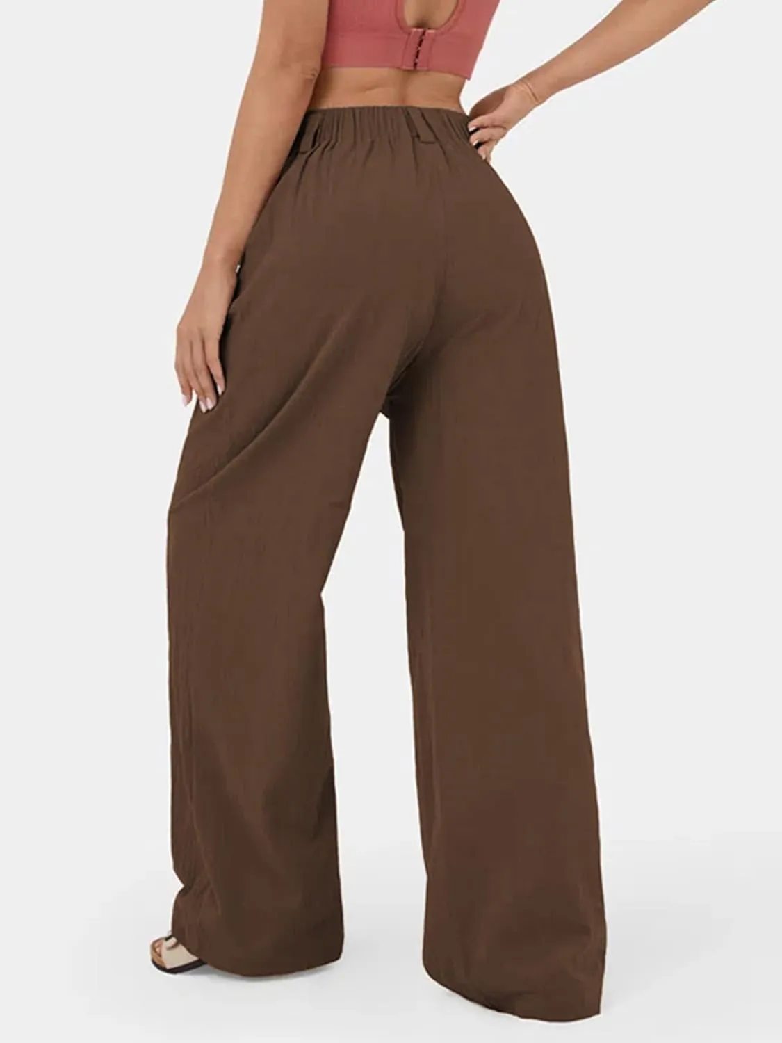 IFFEI Womens Linen Pants Casual Loose Wide Leg High Waist Button Up Pants Trousers with Pockets