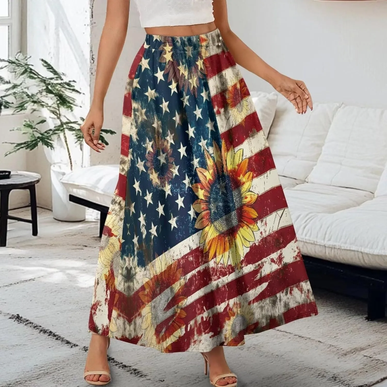 Irisjudy Butterfly Moon Women's Long Maxi Skirts Hawaii Beach Vintage Ankle-Length Pleated Skirts Fire Flame Maxi Long Skirt