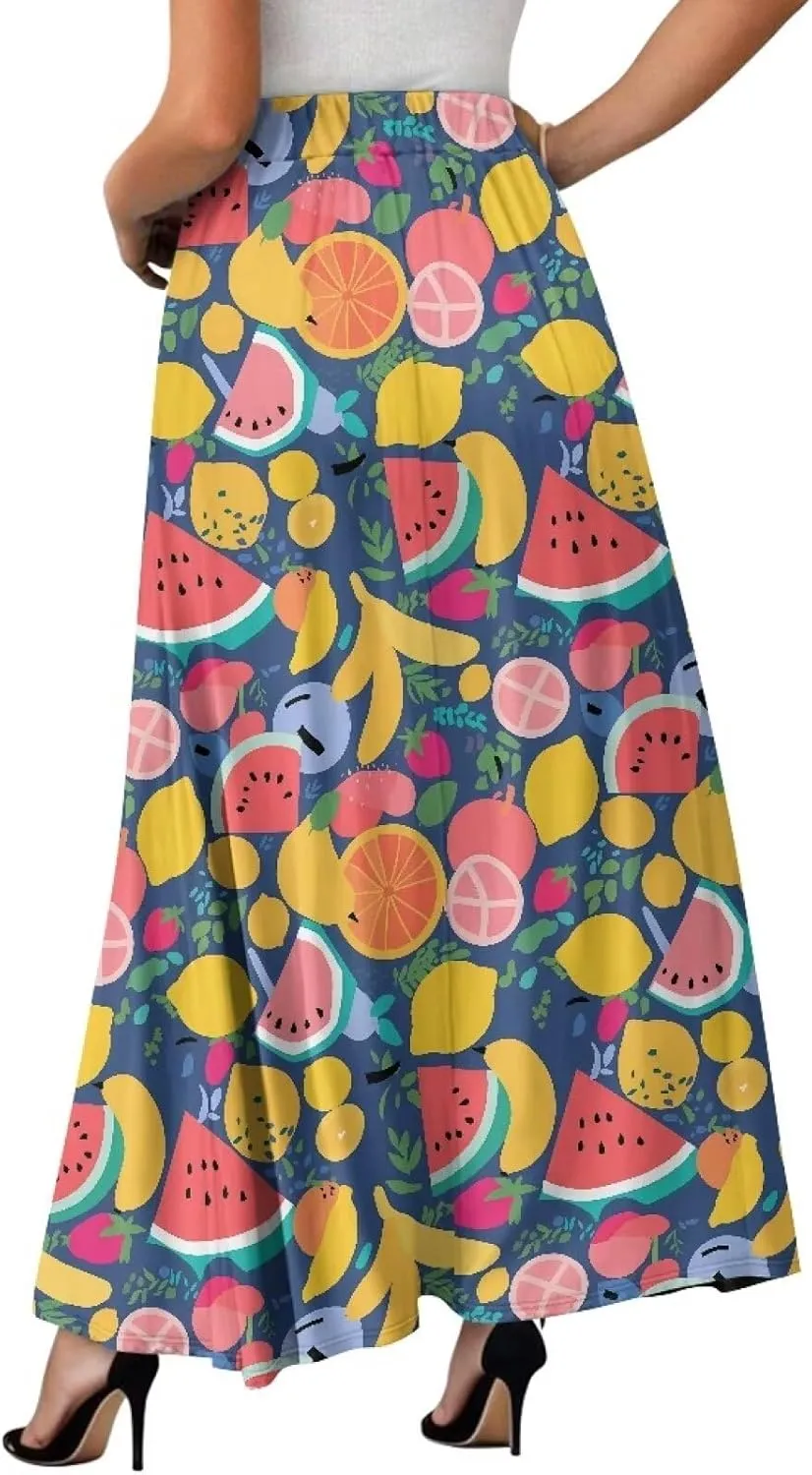 Irisjudy Butterfly Moon Women's Long Maxi Skirts Hawaii Beach Vintage Ankle-Length Pleated Skirts Fire Flame Maxi Long Skirt
