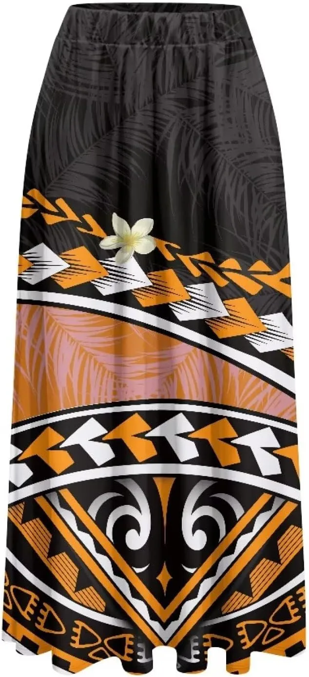Irisjudy Butterfly Moon Women's Long Maxi Skirts Hawaii Beach Vintage Ankle-Length Pleated Skirts Fire Flame Maxi Long Skirt