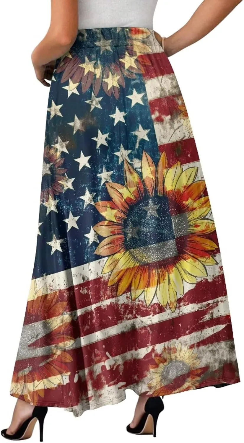 Irisjudy Butterfly Moon Women's Long Maxi Skirts Hawaii Beach Vintage Ankle-Length Pleated Skirts Fire Flame Maxi Long Skirt