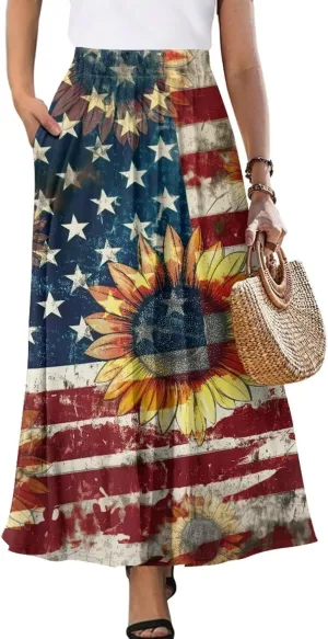 Irisjudy Butterfly Moon Women's Long Maxi Skirts Hawaii Beach Vintage Ankle-Length Pleated Skirts Fire Flame Maxi Long Skirt