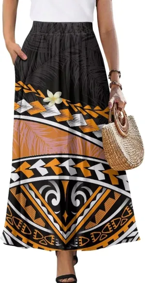 Irisjudy Butterfly Moon Women's Long Maxi Skirts Hawaii Beach Vintage Ankle-Length Pleated Skirts Fire Flame Maxi Long Skirt
