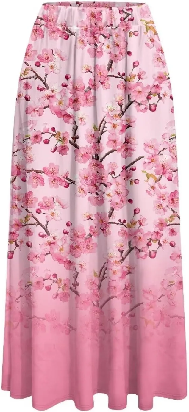Irisjudy Butterfly Moon Women's Long Maxi Skirts Hawaii Beach Vintage Ankle-Length Pleated Skirts Fire Flame Maxi Long Skirt