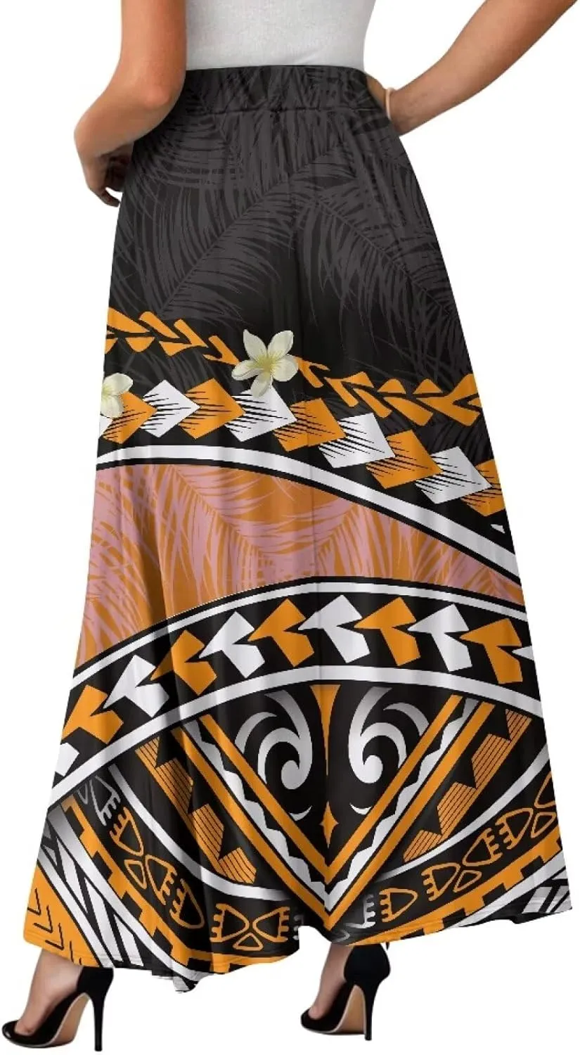Irisjudy Butterfly Moon Women's Long Maxi Skirts Hawaii Beach Vintage Ankle-Length Pleated Skirts Fire Flame Maxi Long Skirt