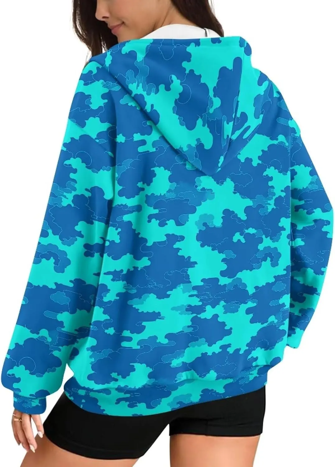 Irisjudy Loose Hoodies for Women Van Gogh Starry Night Zip Up Hoodie Y2k Hooded with Pocket Island Totem Oversized Sweatshirt
