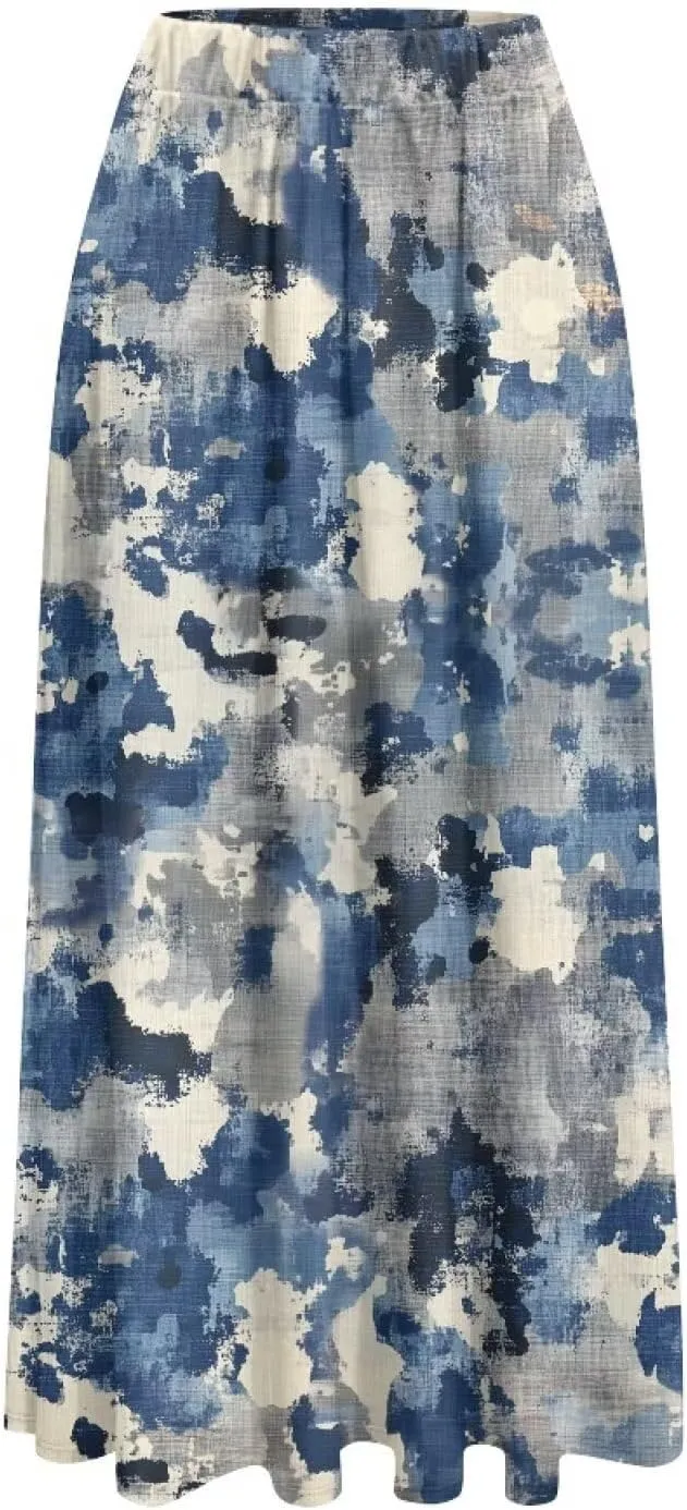 Irisjudy Maxi Skirts for Women with Pockets Retro Flower Bird A Line Beach Vacation Dress Tropical Fruit Flowy Long Skirts