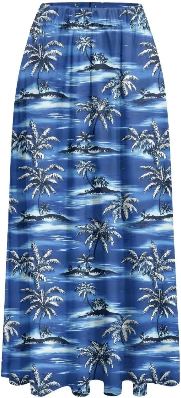 Irisjudy Maxi Skirts for Women with Pockets Retro Flower Bird A Line Beach Vacation Dress Tropical Fruit Flowy Long Skirts