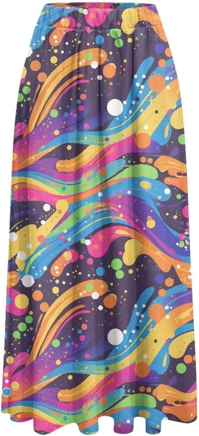 Irisjudy Women Elastic Waist Maxi Skirts Tropical Plant Flower Ankle Length Pleated Long Skirt Jamaican Lion Beach Maxi Skirt