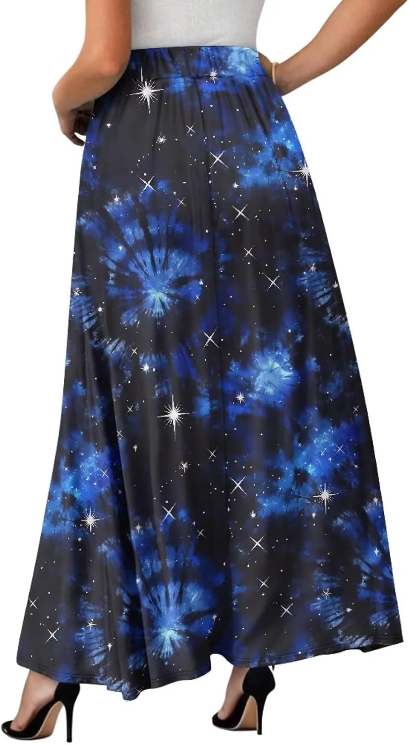 Irisjudy Women Elastic Waist Maxi Skirts Tropical Plant Flower Ankle Length Pleated Long Skirt Jamaican Lion Beach Maxi Skirt