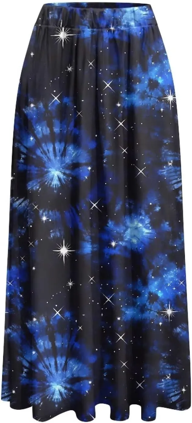 Irisjudy Women Elastic Waist Maxi Skirts Tropical Plant Flower Ankle Length Pleated Long Skirt Jamaican Lion Beach Maxi Skirt