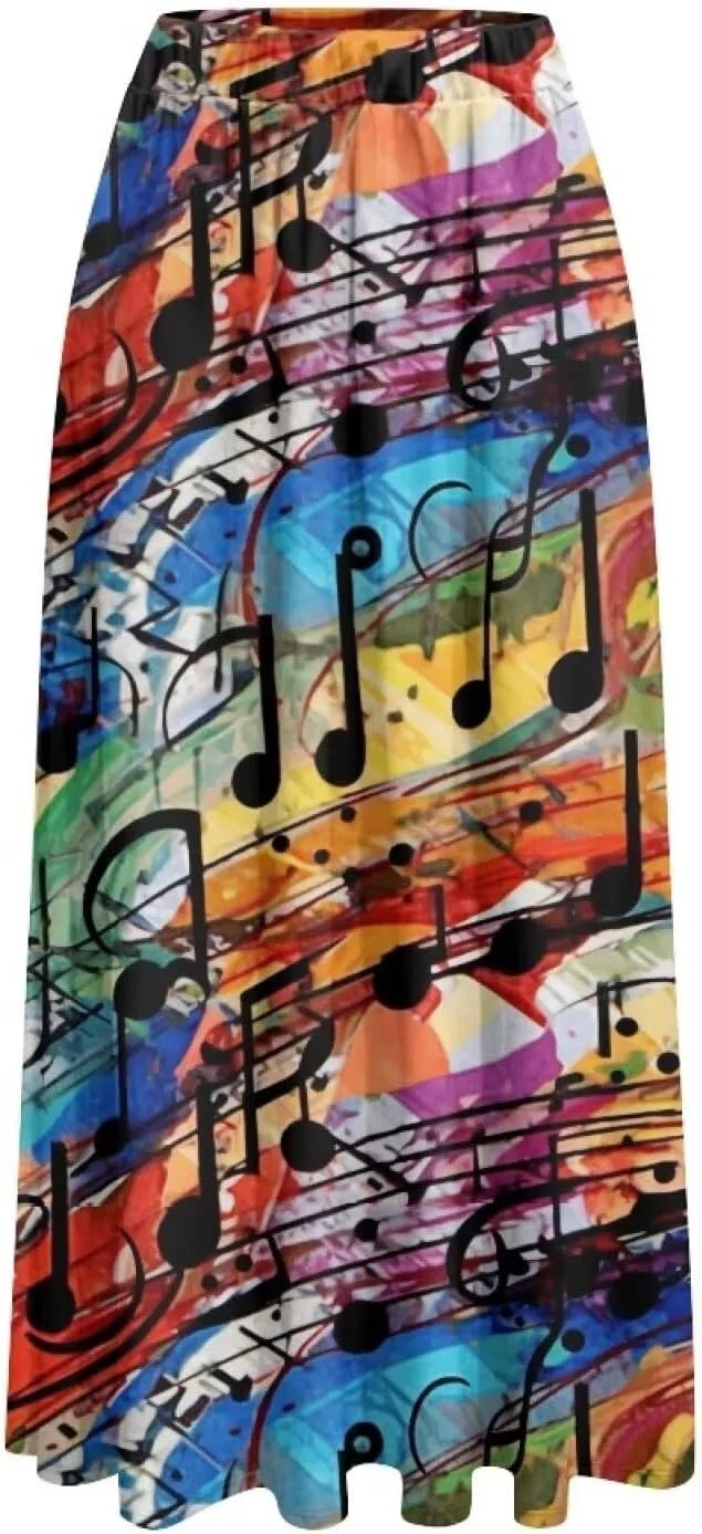 Irisjudy Womens Pleated Maxi Skirt Rainbow Graffiti Boho Elastic Waist Long Skirts Starry Night Beach Party Flowy Long Skirts