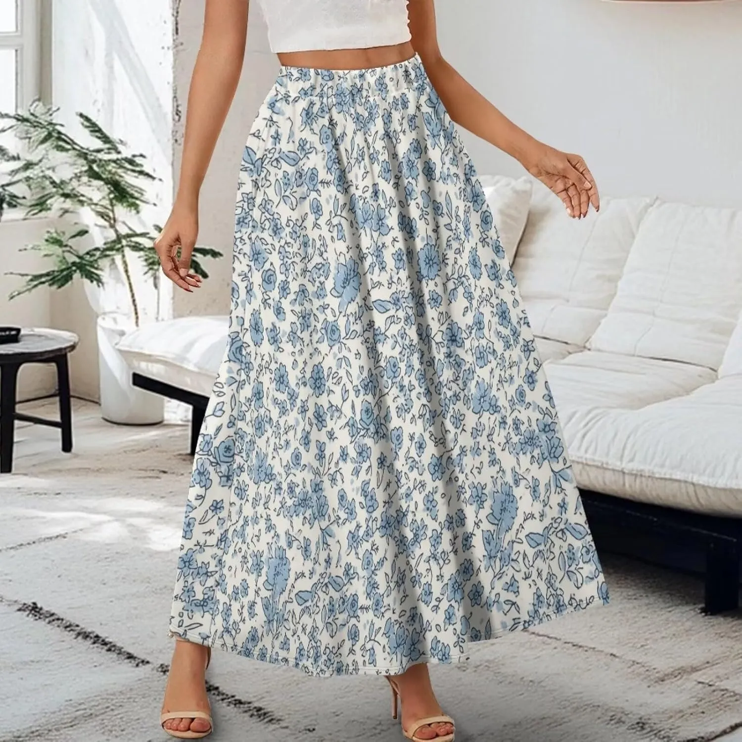 Irisjudy Womens Pleated Maxi Skirt Rainbow Graffiti Boho Elastic Waist Long Skirts Starry Night Beach Party Flowy Long Skirts