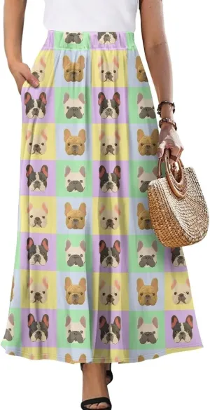 Irisjudy Womens Pleated Maxi Skirt Rainbow Graffiti Boho Elastic Waist Long Skirts Starry Night Beach Party Flowy Long Skirts