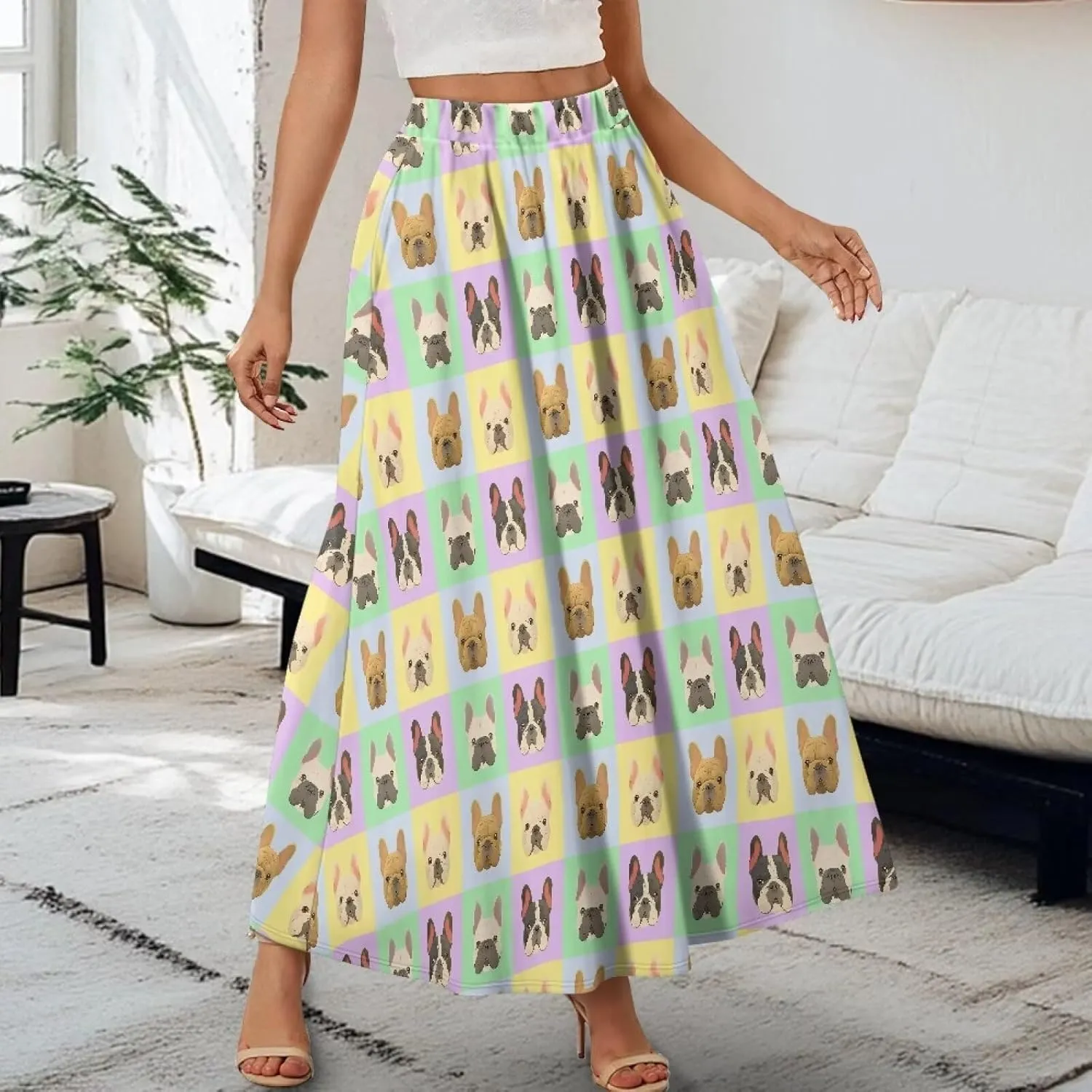 Irisjudy Womens Pleated Maxi Skirt Rainbow Graffiti Boho Elastic Waist Long Skirts Starry Night Beach Party Flowy Long Skirts