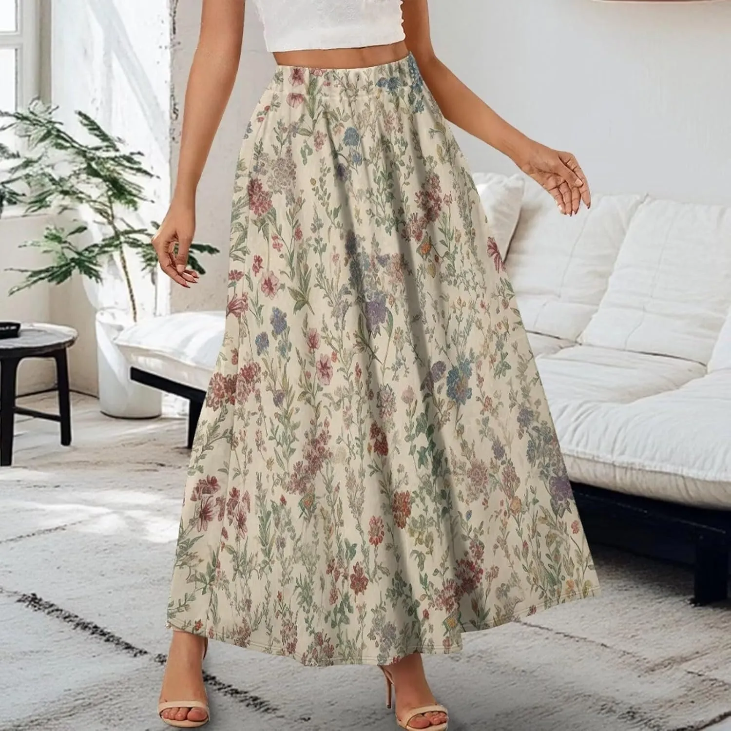 Irisjudy Womens Pleated Maxi Skirt Rainbow Graffiti Boho Elastic Waist Long Skirts Starry Night Beach Party Flowy Long Skirts