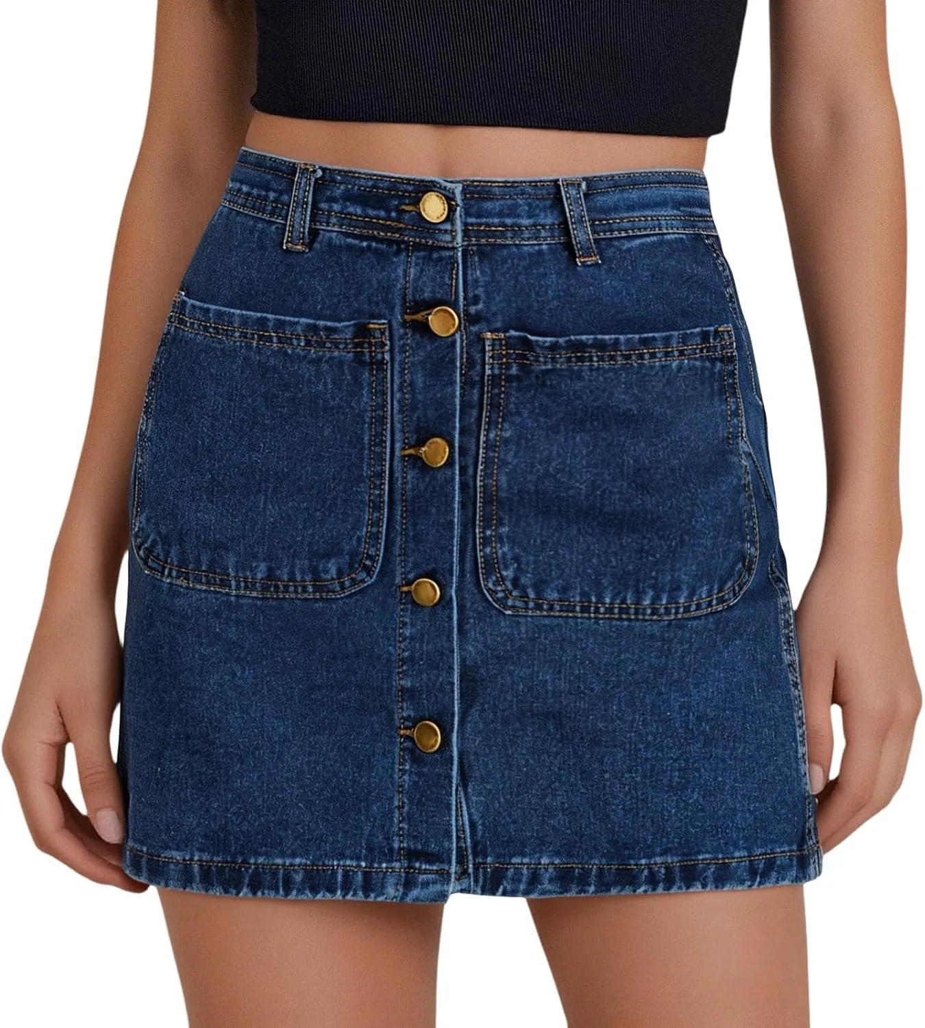 Jean Skirts for Women Denim High Waisted Trendy Stretchy Mini Button Front Short Pencil Skirt with Patch Pockets