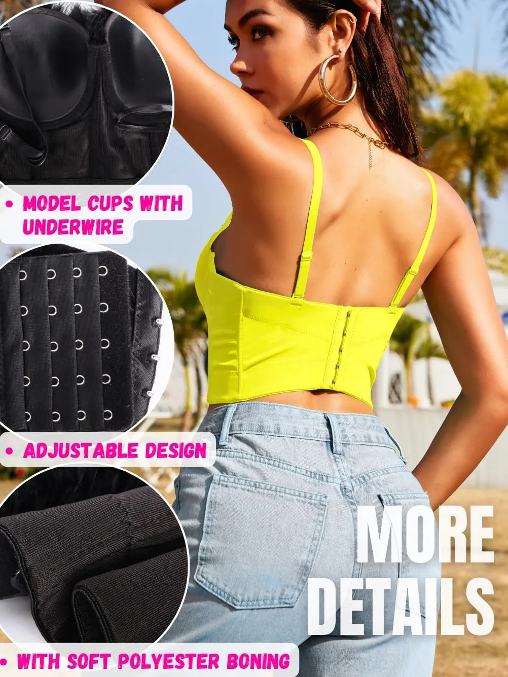 Kaei&Shi Underwire Corset Tops For Women Going Out,Sexy Backless Club Bustier Crop Top Casual