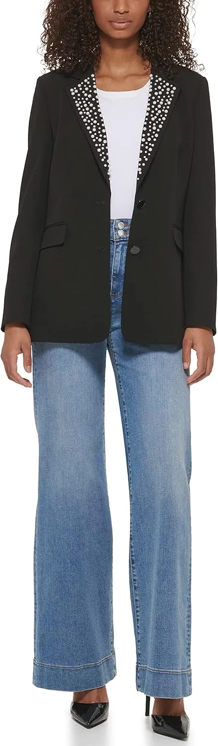 Karl Lagerfeld Paris Women's Pearl Detail Fitted Blazer