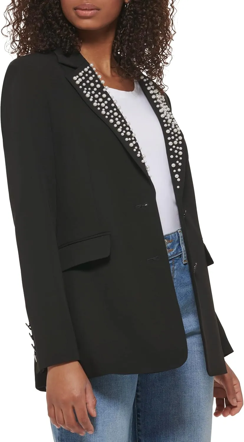 Karl Lagerfeld Paris Women's Pearl Detail Fitted Blazer