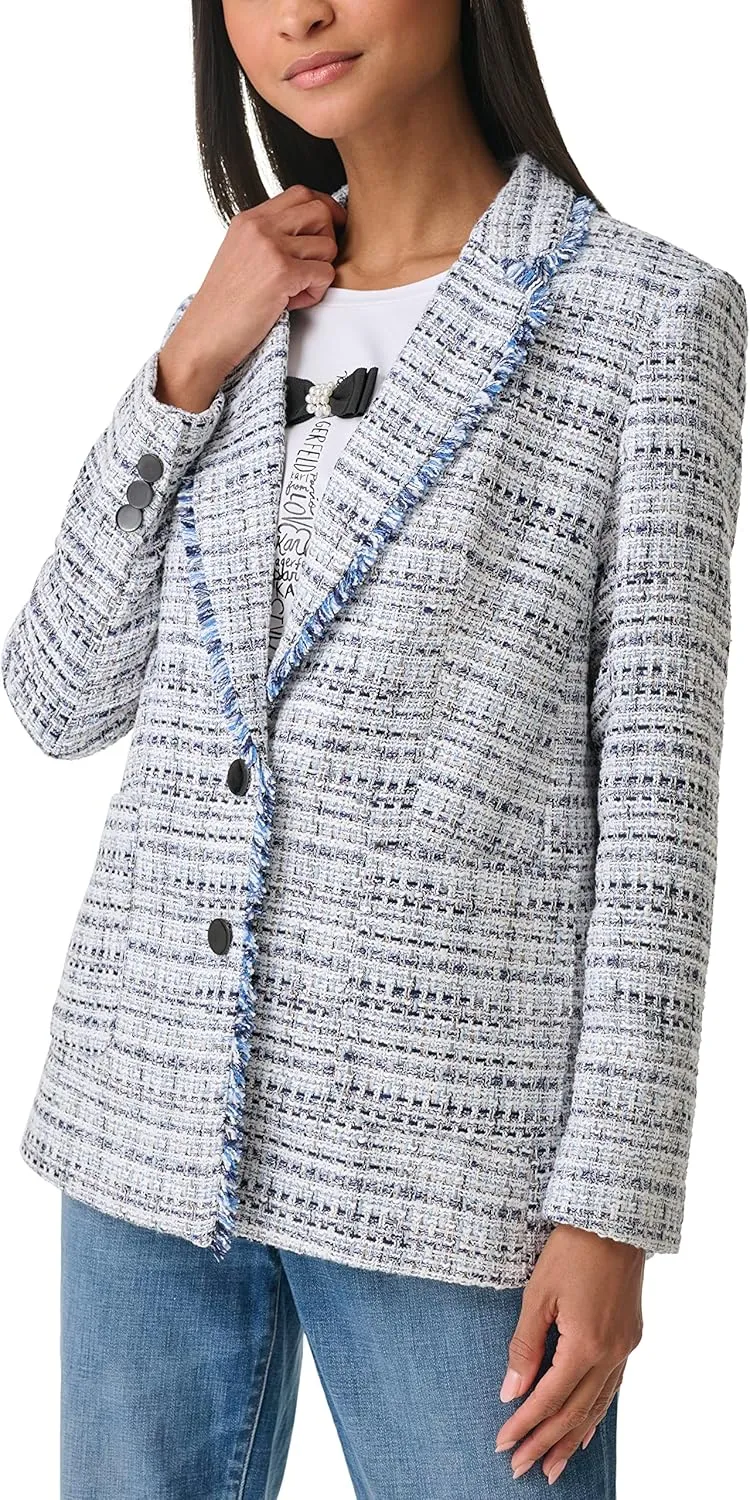 Karl Lagerfeld Paris Women's Tweed Long Sleeve Everyday Fashion Sport Jacket